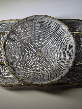 Vintage MCM Woven Metal Baskets Set of 2-Round/Rectangular Aluminum/Brass India